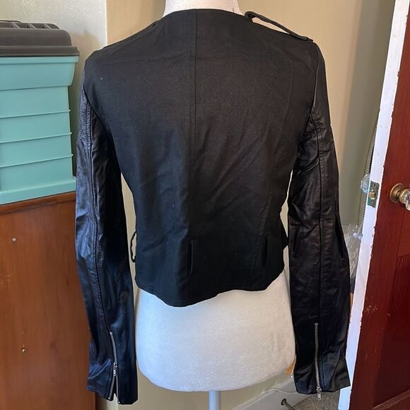 Parker Leather Sleeve & Cloth Torso Crop Jacket - Picture 5 of 8